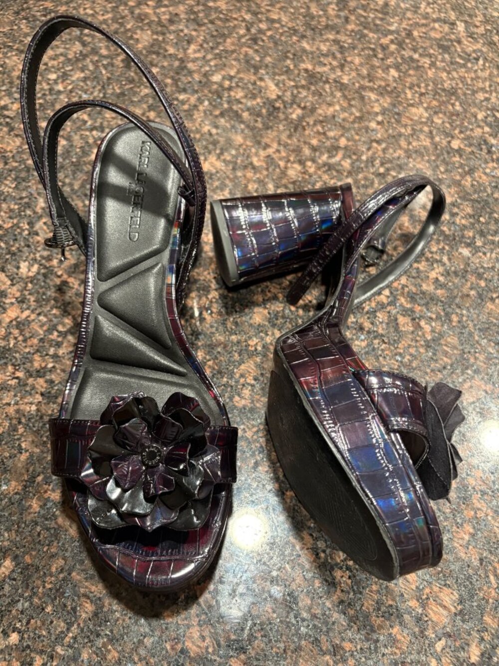 Karl Lagerfeld Haden Flower Women’s Platform Dress Sandals Shoes Size 10 - BLACK